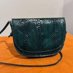1980s vintage emerald green snakeskin handbag